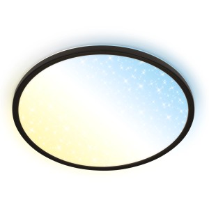 Szabályozható fényerejű, fekete Brilo LED Panel Slim Csillagos égbolt, 37,5 cm átmérőjű, mennyezetre szerelhető.
