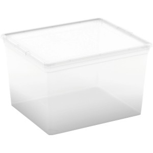 Átlátszó C Cube tárolódoboz fedéllel, ideális tároláshoz és egymásra rakáshoz.