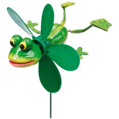 Béka földbe szúrható dísz szélkerékkel 48 cm
