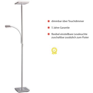 Modern LED állólámpa Hans Stahl olvasókarral, szabályozható fényerejű mennyezeti lámpa nappaliba és irodába.