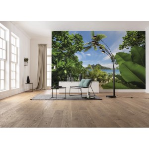 Cast Away Jungle gyapjú fotótapéta (450x280 cm) nappaliban trópusi dzsungel motívummal.