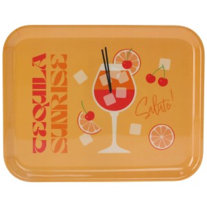Melamin tálca Tequila Sunrise koktél mintával, 36,5x28,5cm. Party étkészlet.