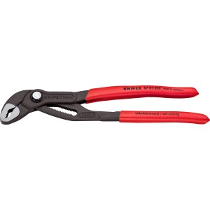 Knipex Cobra vízpumpafogó 250 mm, szürke atramentált, piros fogantyúkkal és állítható csuklóval.
