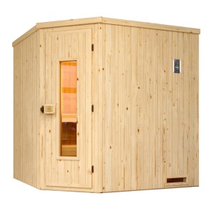 Weka Element-Ecksauna Varberg 2 Sparset fa ajtóval és kályhával, természetes lucfenyő.
