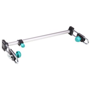 wolfcraft Easy ajtókeret támasztó, ezüst teleszkópos rúd fekete végekkel és türkiz szorítókarokkal. Szorítószerszám.