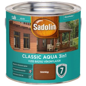 Sadolin Classic Aqua 3in1 fa lazúr, Sötéttölgy (Sötét tölgy) árnyalat, a tartós időjárás elleni védelemért.
