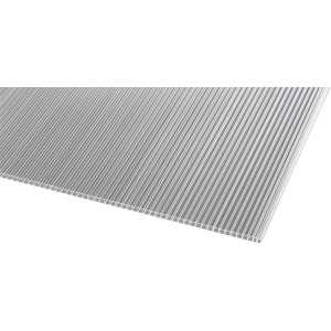 Átlátszó polikarbonát lemez, 10 mm vastag, 200x105 cm, műanyag tetőfedéshez.