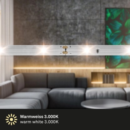 Brilo 5m LED szalag meleg fehér fénnyel (3000K), USB csatlakozóval és kábeles kapcsolóval.