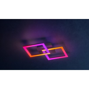 Modern Eglo LED RGBIC mennyezeti lámpa, 2-lángú, dinamikus színváltással és négyzet alakú designnal.