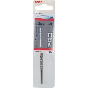 Bosch Pro HSS-G fémfúró, 3 mm, 2 darabos. Spirálfúró acélhoz, öntöttvashoz és műanyagokhoz.