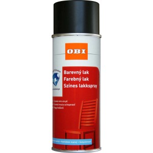 Színes spray, alkalmas festési munkákhoz. Doboz OBI logóval.