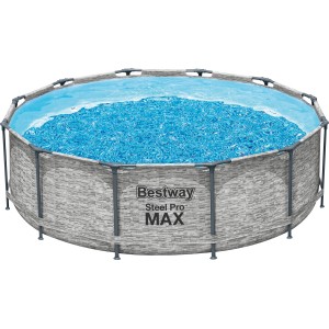 Bestway Steel Pro MAX acélvázas medence, Ø 366 cm, szürke, vízzel feltöltve.