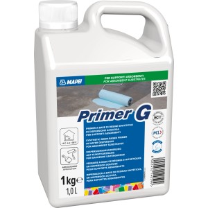 Mapei Primer G, 1 kg. Alapozó nedvszívó felületekre, fehér flakon.