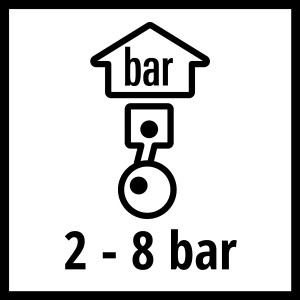 Szimbólum a 2-8 bar légnyomáshoz az Einhell fúvópisztolyhoz kompresszorokhoz.