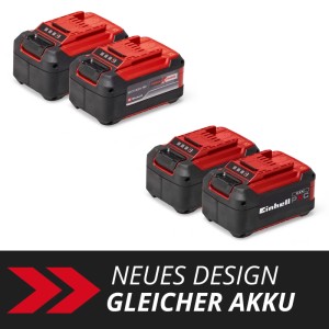Einhell Akku 18V 5,2Ah PXC dupla csomag: Két piros és fekete akkumulátor elektromos szerszámokhoz.