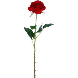 Dekoratív piros műrózsa, 52 cm magas, stílusos lakberendezéshez.