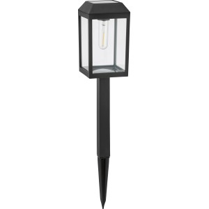 Fekete Pandino szolár LED kerti lámpa lámpás kivitelben, 50 cm magas, földbe szúrható tüskével kertbe és teraszra.