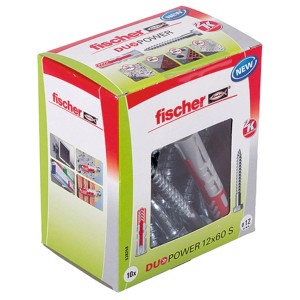 Fischer DuoPower 12x60 mm-es tiplik, 10 darabos csomag dobozban csavarokkal.