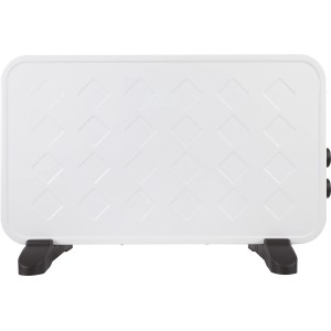 Fehér Soru 2000 W-os konvektoros fűtőtest fekete talppal és rombuszmintával.