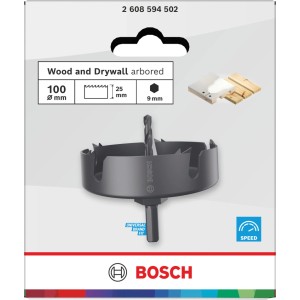 Bosch Wood and Drywall lyukfűrész, Ø 100 mm, szürke. Lyukak vágásához fában és gipszkartonban.