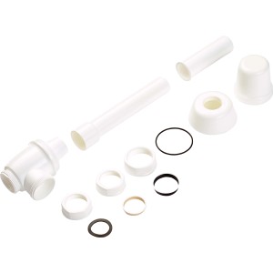 Fehér palackszifon (32 mm) mosdókagylókhoz, műanyag alkatrészekből és tömítésekből áll.