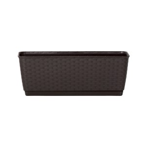 Barna Prosperplast Ratolla Case P 30 cm-es virágláda rattan hatással és alátéttel.