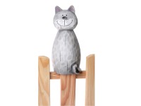 Dekor-figura kerítésre macska terrakotta 22 cm krémszínű-szürke