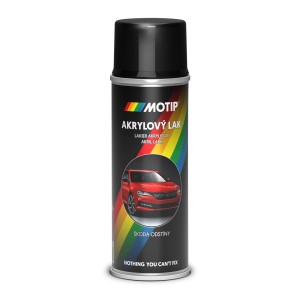 Spray flakon autó spray festékkel. Piros autóval és "Akrylový Lak" felirattal ellátott flakon.