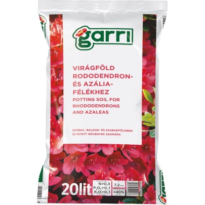 Zacskó rododendron föld rózsaszín virágokkal, 20 liter.