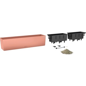Lechuza Balconera Color 80 korallpiros virágláda, 79 cm széles, öntözőrendszerrel és tartozékokkal.