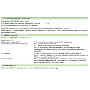 Információk a termék összetevőiről és biztonsági utasításairól.