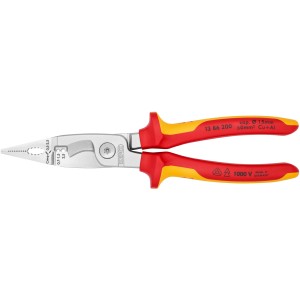 Knipex elektromos szerelőfogó, 200 mm, krómozott, piros-sárga fogantyúkkal.