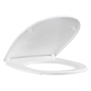 Fehér Grohe Bau Keramik WC-ülőke nyitott fedéllel. SoftClose és Quick Release funkcióval.