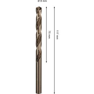 Bosch Pro Stainless Steel HSS-Co spirálfúró, Ø 8 mm, bronz, fémmegmunkáláshoz.