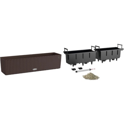 Lechuza Balconera Cottage 80 Mokka, virágláda öntözőrendszerrel és növénybetétekkel.