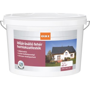 Vödör fehér OBI homlokzatfesték időjárásálló bevonathoz.