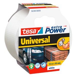 Tesa Extra Power Universal, fehér szövet ragasztószalag, 10 m x 50 mm, sokoldalú felhasználás.