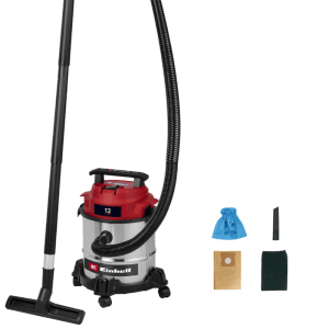 Einhell TC-VC 1240 S nedves-száraz porszívó tartozékokkal, 12 literes rozsdamentes acél tartály.