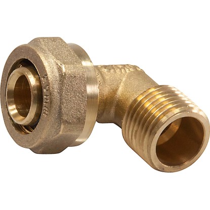 Szorítógyűrűs könyök 20 mm x 21 mm (R 1/2) sárgaréz