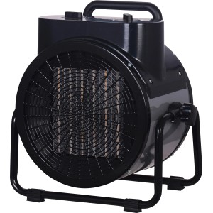 Fekete Lieksa 5000 W-os kerámia fűtőtest fogantyúval és fémvázzal.
