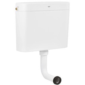 Fehér Grohe QuickFix öblítőtartály stop gombbal és rugalmas csatlakozási lehetőségekkel.