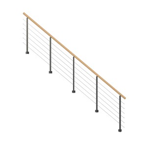 StarWood Kos fém korlát, 350 cm, tölgyfa kerek kapaszkodóval és antracit oszlopokkal.