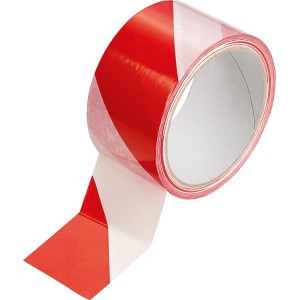 Piros-fehér LUX figyelmeztető szalag, 30 m x 50 mm, építkezés biztosításához és jelöléshez.