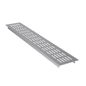 Ezüst színű alumínium szellőzőrács, 480x80 mm, az optimális légáramlásért.