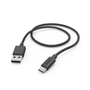 Fekete Hama USB-A - USB-C töltőkábel, 1 m hosszú, mobiltelefonokhoz és táblagépekhez.