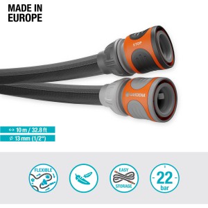 Gardena Liano Life kerti tömlő, 10 m, 13 mm, textil tömlő, rugalmas és könnyű.