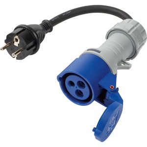 Kék-szürke CEE csatlakozó dugóval, 3 pólusú, IP44 elektromos csatlakozáshoz.