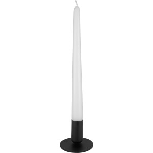 Fekete, kerek fém gyertyatartó (Ø 7 cm) fehér gyertyával.