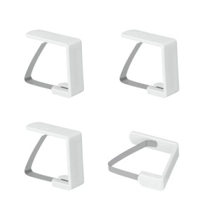 Asztalterítő csipeszek, 4 darabos készlet, fehér/ezüst, kültéri használatra.