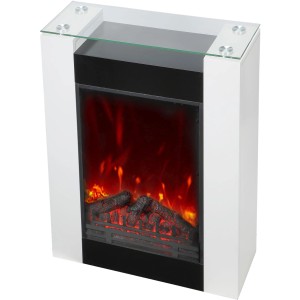Fehér EL Fuego Tessin elektromos kandalló fűtéssel és üveglappal. Szabályozható lánghatás.